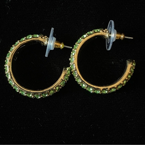 Vintage QVC Joan Rivers Classics Collection Pavé Hoop Earrings Green - Picture 5 of 9